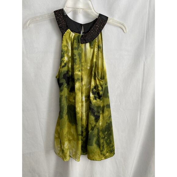 Apt. 9 Chartreuse & Black Sleeveless Round Sequin Collar Blouse Medium - Picture 2 of 10